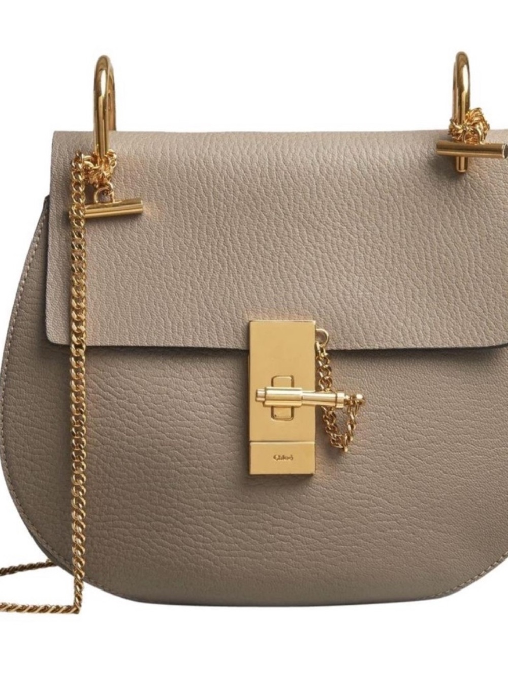 Chloe Grained Lambskin Drew Shoulder Bag Motty Grey Gold chain and pin w/ CoA - Picture 3 of 13